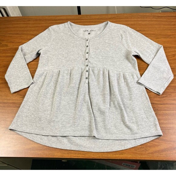 North Rivers Outfitters Sz Small Thermal Top Gray Half Button Shirt Babydoll - Picture 6 of 8